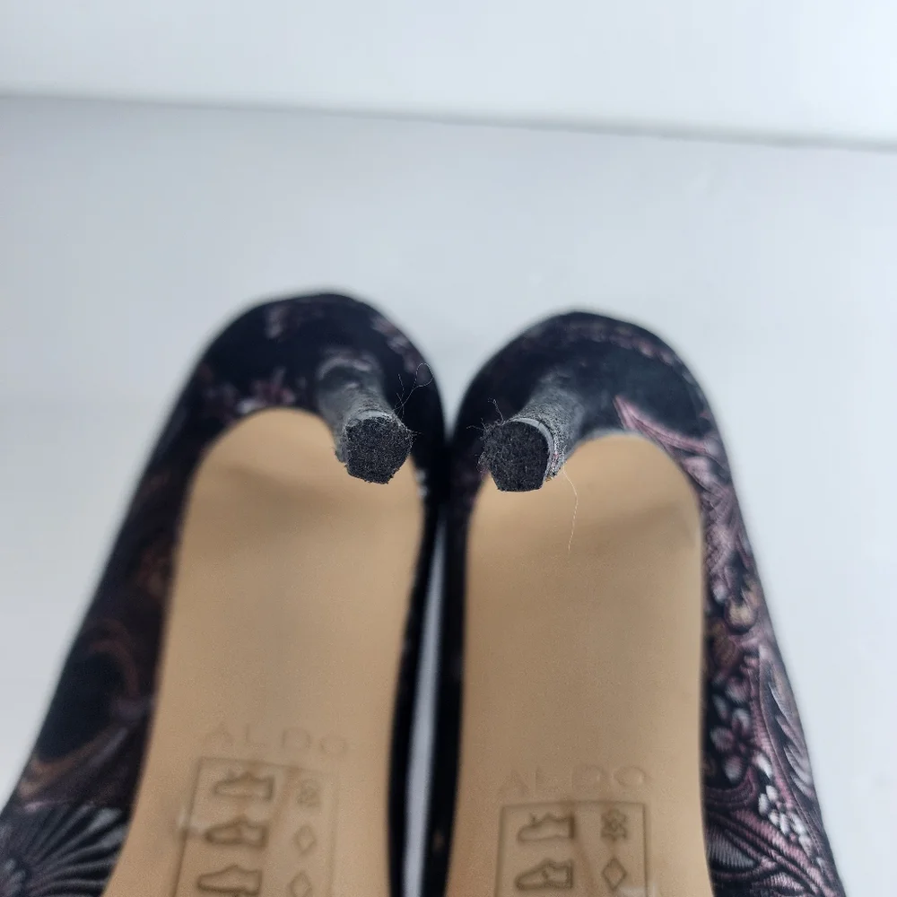 ALDO Black Pointed Floral Heels. - Picture 7 of 10